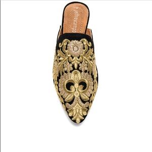 Jeffrey Campbell Gold and Black Embroiled Mules 7